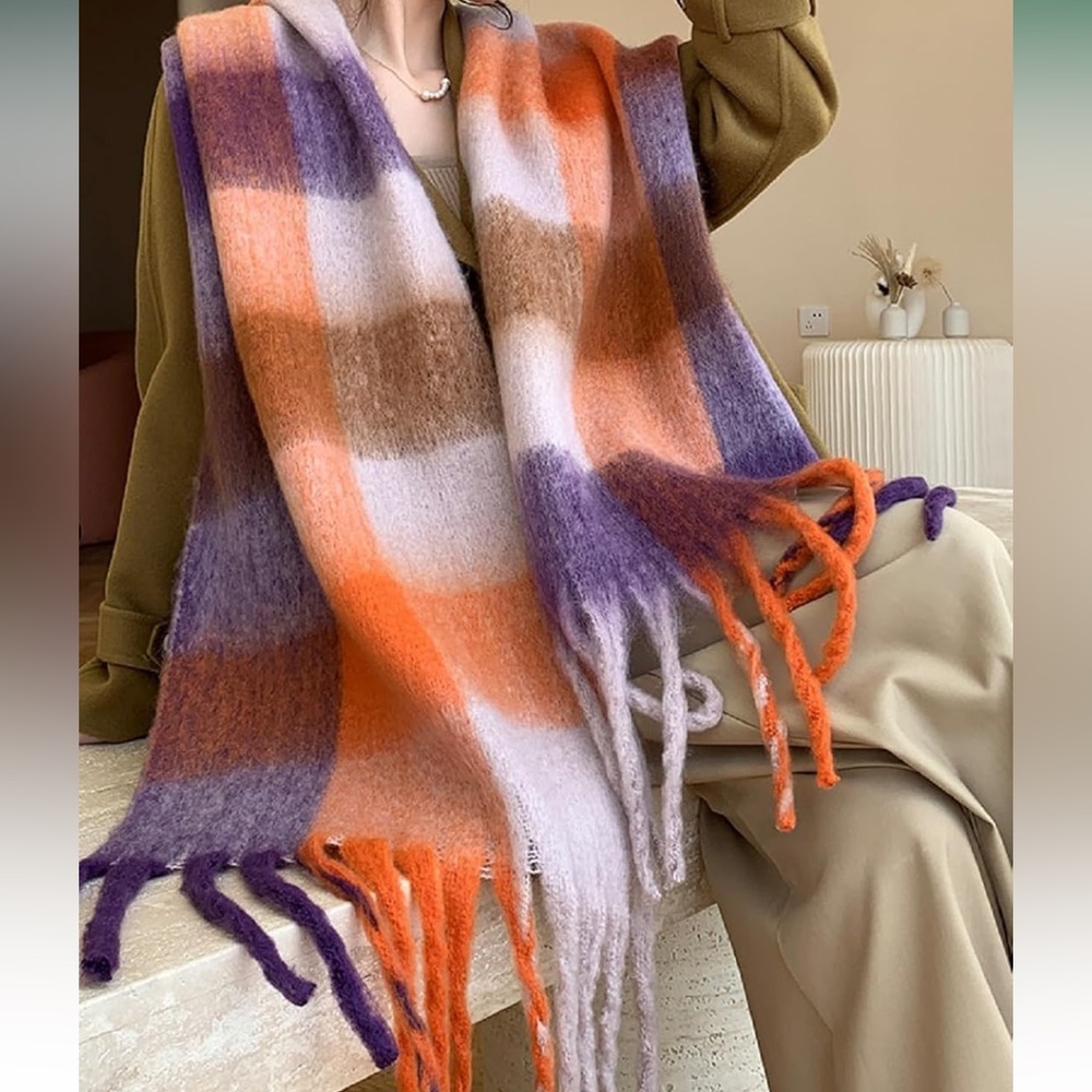 🆕 FP Style Blanket Scarf Oversized Tartan Plaid Warm Cozy Long Wrap Cotton Blend